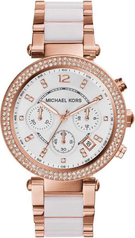 michael kors damen uhr parker mk5774 chronograph edelstahl rose weiss|Michael Kors chronograph watch.